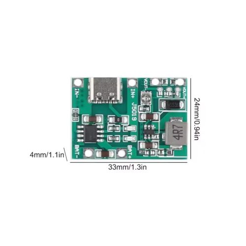 2A USB Li-ion Lader og Step-Up Modul for 18650 (med USB-C)