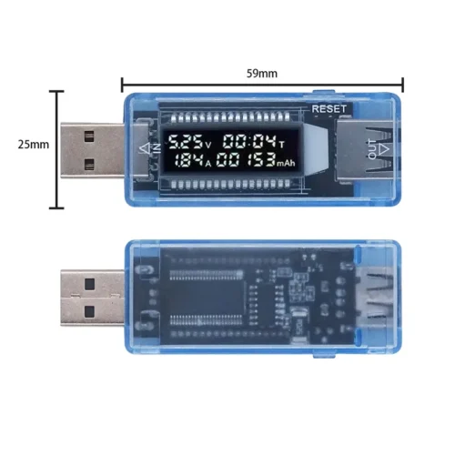 USB Strøm- og Spenningsmåler 4V-20V 0A-3A USB Current Meter Voltmeter