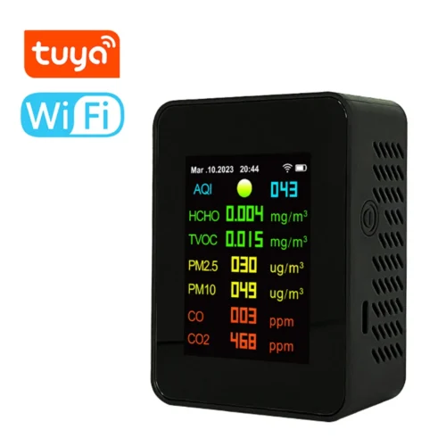 Tuya WiFi Smart Luftkvalitetsmonitor med HCHO, CO2, CO, TVOC, PM2.5/PM10, Temperatur og Fuktighetssensorer