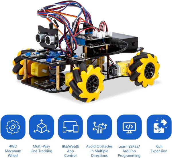 ACEBOTT ESP32 Smart Robotics Bil Startsett – Mecanum-hjul & Sensorstyring – Kompatibel med Arduino IDE - Bilde 4