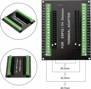 ESP32 V4 Terminal Adapter Breakout Board 38-pin – svart (26,5 / 32,5 mm)