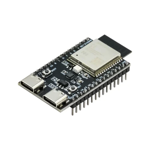 ESP32-C6 utviklingskort nano størrelse sideprofil med tydelige loddepunkter